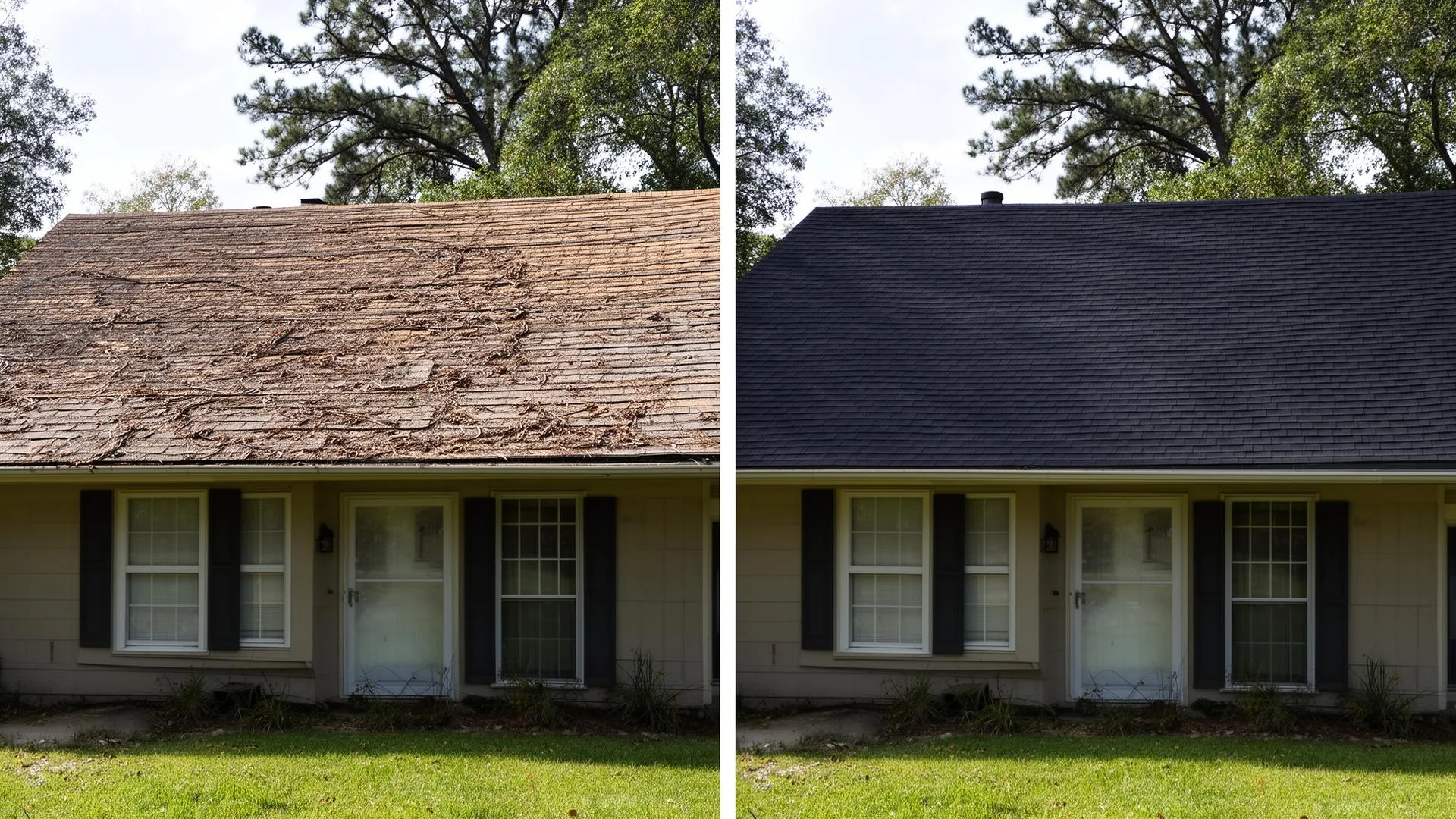 Before and after roof replacement in Garland, TX
